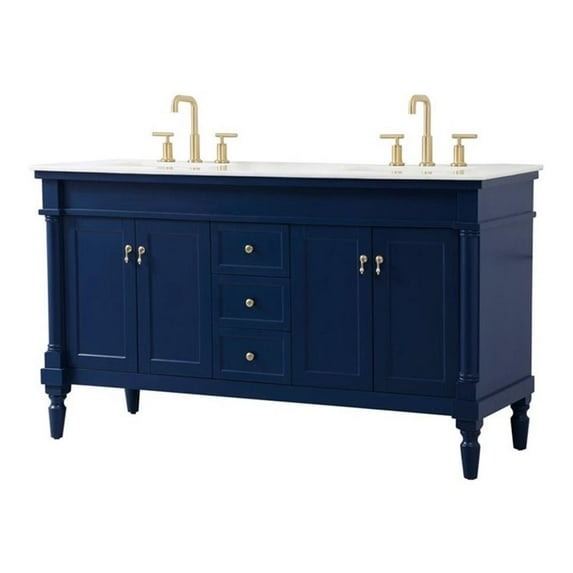 Elegant Decor Lexington 60" Solid Wood Double Bathroom Vanity in Blue