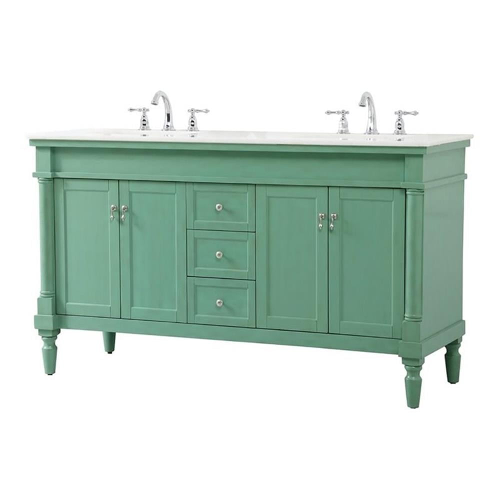 Vintage Mint Double Freestanding Bathroom Vanity with Marble Top