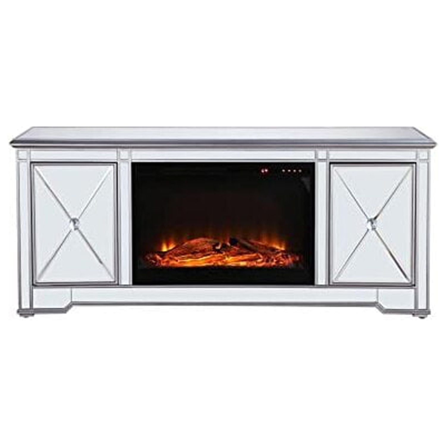 Elegant 60" Silver Mirrored Media Fireplace Cabinet