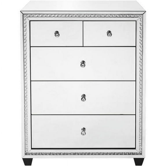 Elegant Decor Modern 5 Drawer 31.5" Clear Crystal Mirrored Chest