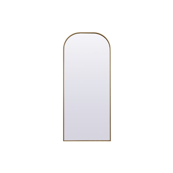 Elegant Furniture and Lighting Metal Frame Arch Full Length Mirror 28x66 Inch in Brass