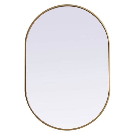 Metal Frame Oval Mirror 27x40 Inch in Brass