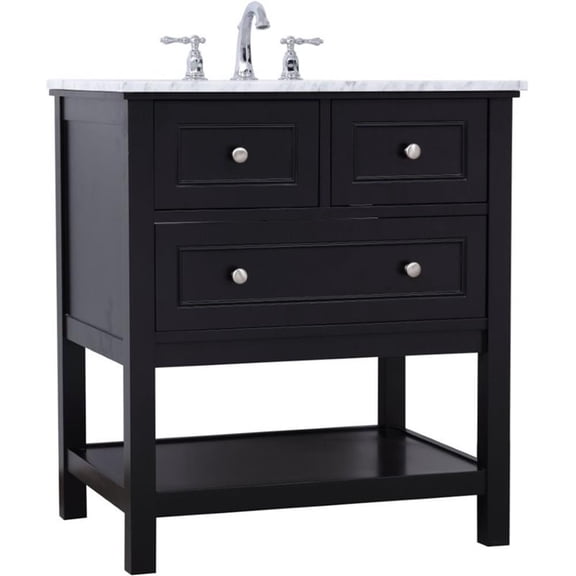 Elegant Decor Metropolis 30" Single Marble Top Bathroom Vanity in Black