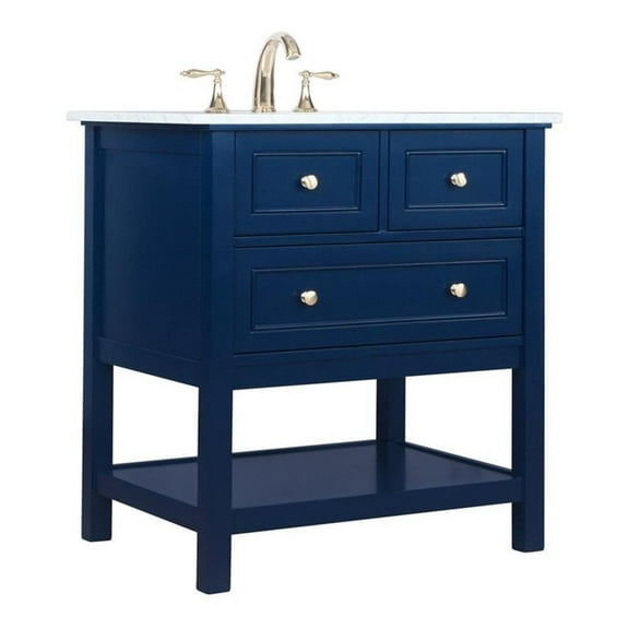 Elegant Decor Metropolis 30" Solid Wood and Metal Single Bathroom Vanity in Blue