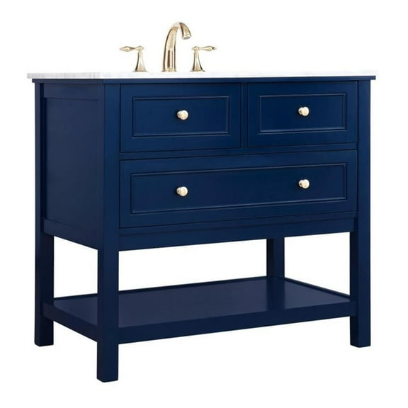 Elegant Decor Metropolis 36" Solid Wood and Metal Single Bathroom Vanity in Blue