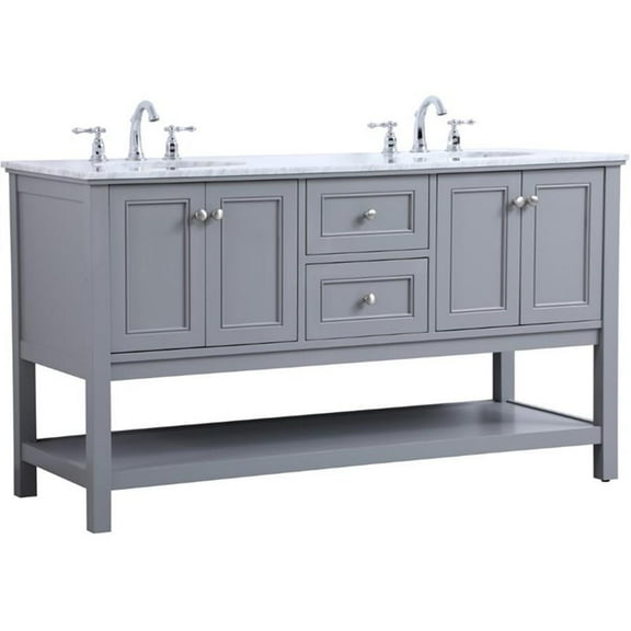 Elegant Decor Metropolis 60" Double Sink Marble Top Bathroom Vanity in Gray