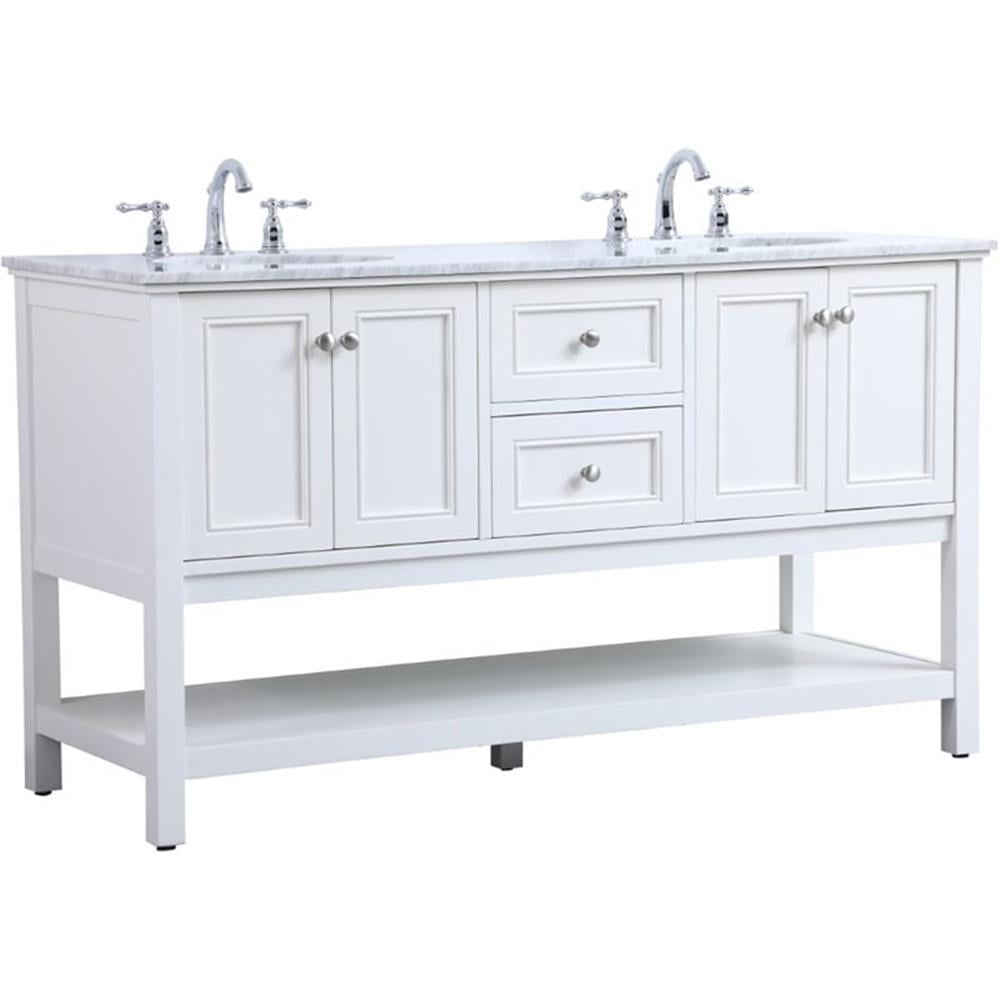 White Double Sink Freestanding Vanity with Marble Top