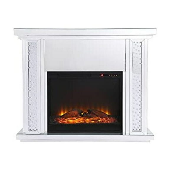 47.5 in. Crystal mirrored mantle with wood log insert fireplace