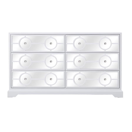 Elegant Decor 60 in. mirrored six drawer cabinet in white