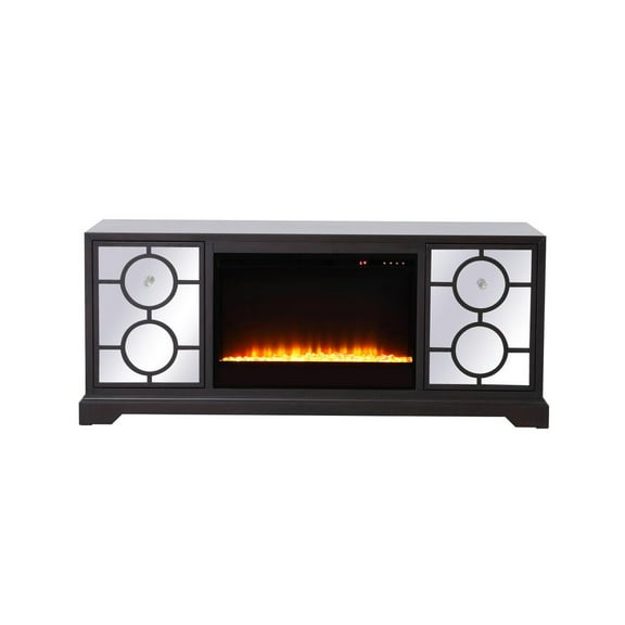 Elegant Decor Modern 60" Crystal Fireplace TV Stand in Hand Painted Dark Walnut