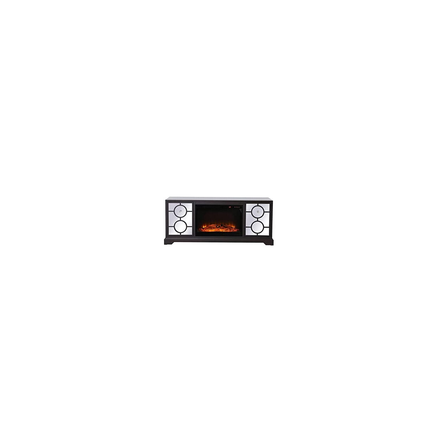 Dark Walnut 60" Transitional Fireplace TV Stand with Mirrored Cabinet