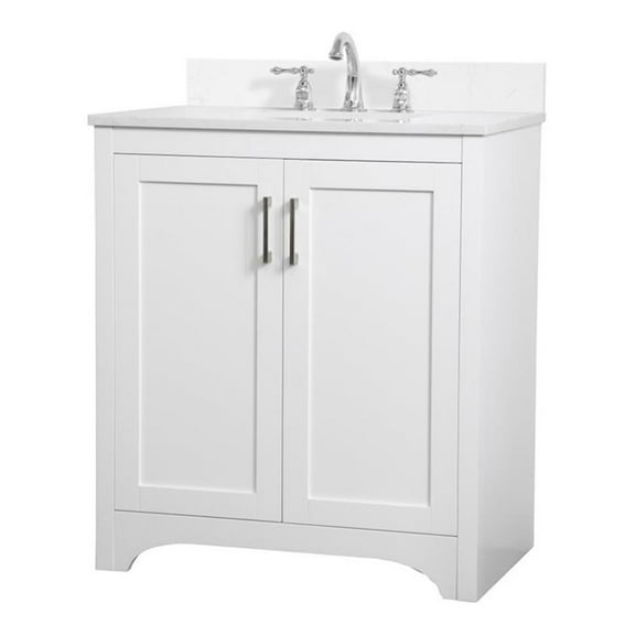 30 inch Single Bathroom Vanity in White with Backsplash
