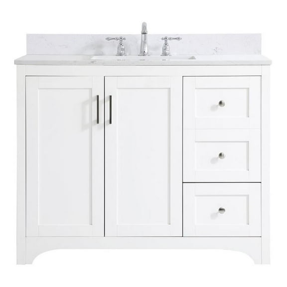 42 inch Single Bathroom Vanity in White with Backsplash