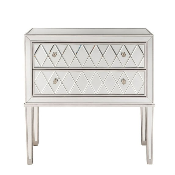 Elegant Decor Nightstand 2 drawers 34in. W x 16in. D x 34in. H in antique silver paint