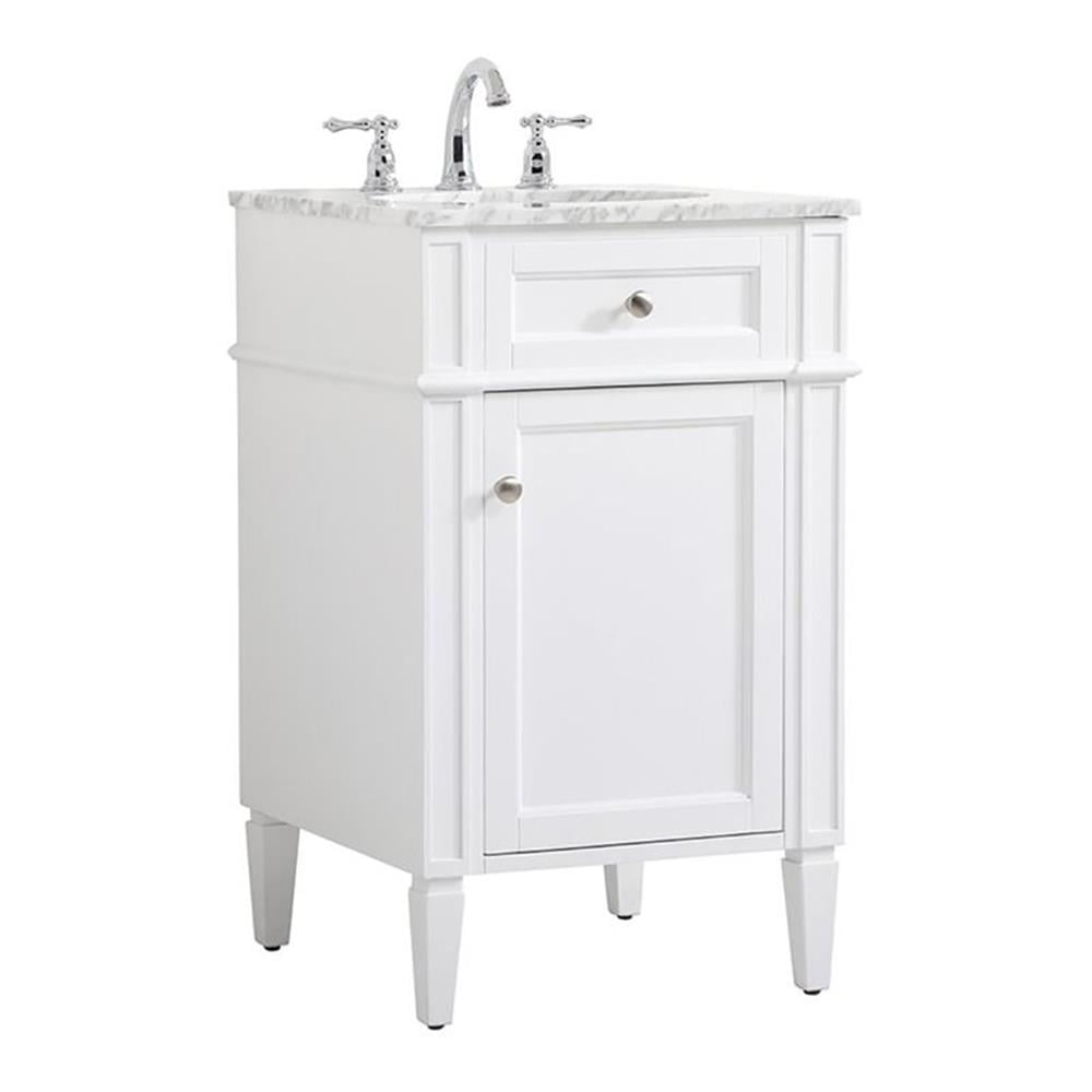 White Carrara Marble Single Sink Vanity with Storage Cabinet