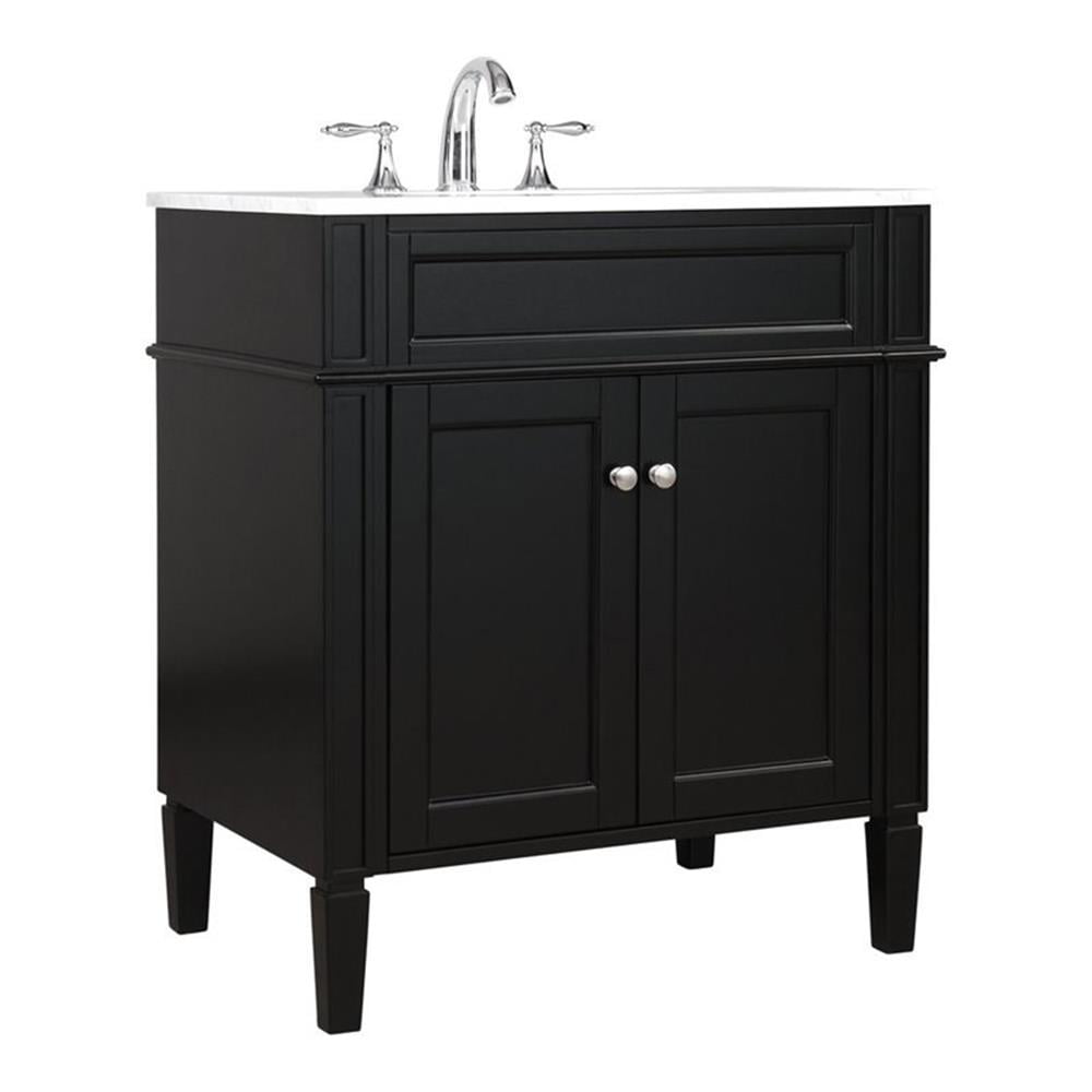 Park Avenue Black Solid Wood and Metal Single Bathroom Vanity with Marble Top
