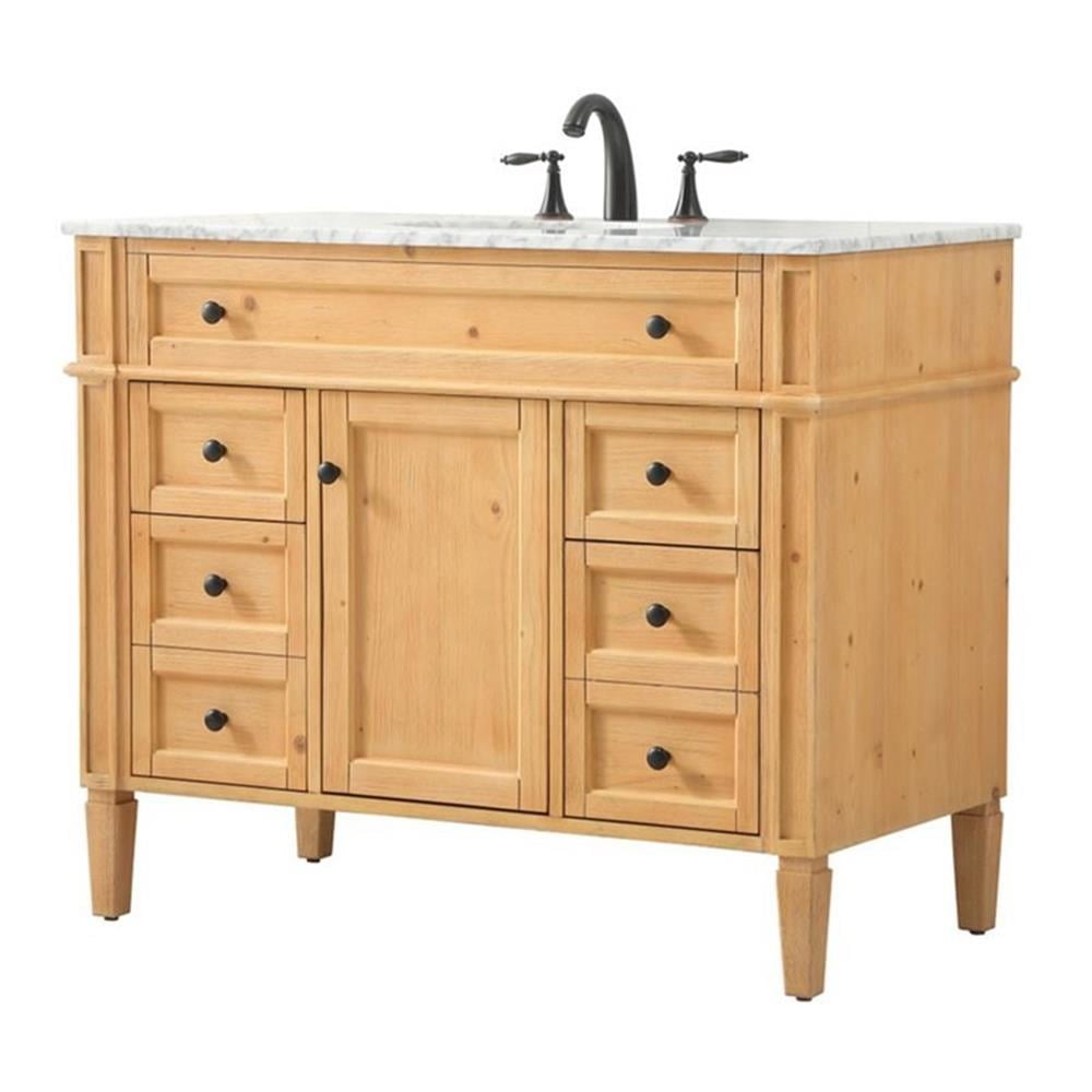 Natural Wood 42" Single Bathroom Vanity with Carrara Marble Top