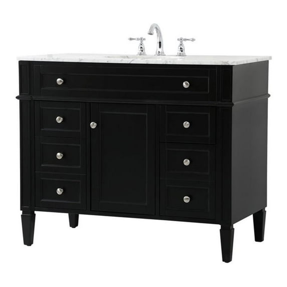 Elegant Decor Park Avenue 42" Metal MDF Marble Single Bathroom Vanity in Black