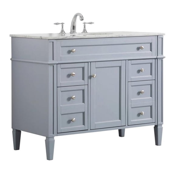 Elegant Decor Park Avenue 42" Metal MDF Marble Single Bathroom Vanity in Gray