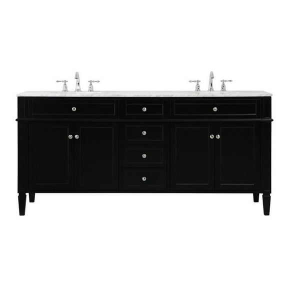 Elegant Decor Park Avenue 72" Metal MDF Marble Double Bathroom Vanity in Black