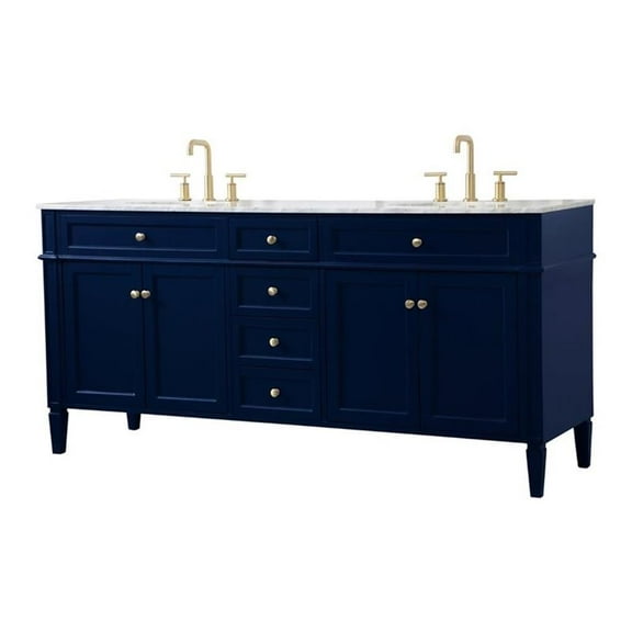 Elegant Decor Park Avenue 72" Metal MDF Marble Double Bathroom Vanity in Blue