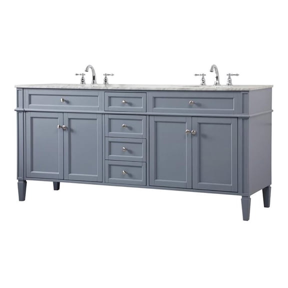 Elegant Decor Park Avenue 72" Metal MDF Marble Double Bathroom Vanity in Gray