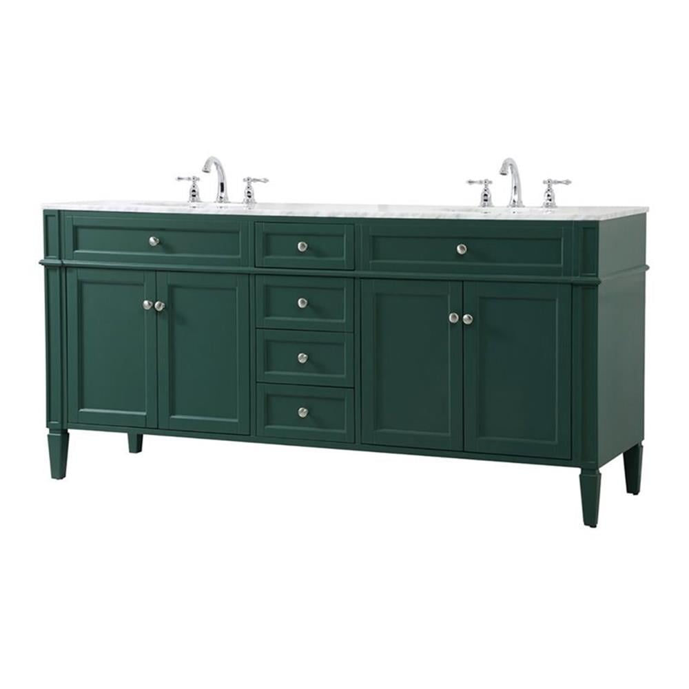 Green Solid Wood MDF Marble Double Bathroom Vanity with Porcelain Sinks