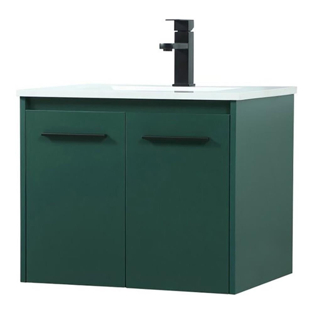 Green Faux Wood 24" Single Sink Floating Vanity
