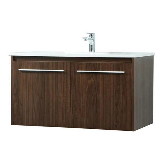 36 inch single bathroom vanity in walnut