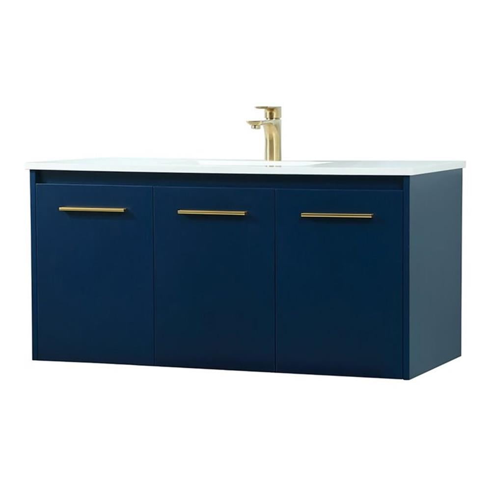 Blue 40" Floating Single Sink Vanity with Gold Handles
