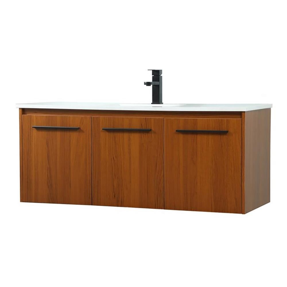 Teak 48" Floating Single Sink Vanity with Quartz Top