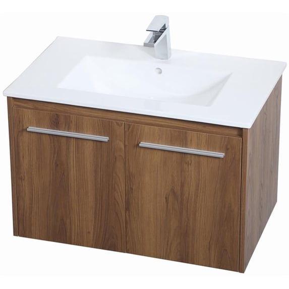 30 inch Single Bathroom Floating Vanity in Walnut Brown
