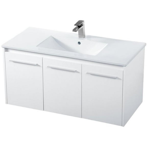 Elegant Kitchen and Bath 40 inch  Single Bathroom Floating Vanity in White