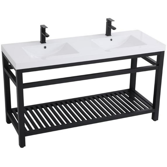Elegant Decor Raya 60" Double Resin Top Metal Bathroom Vanity in Black