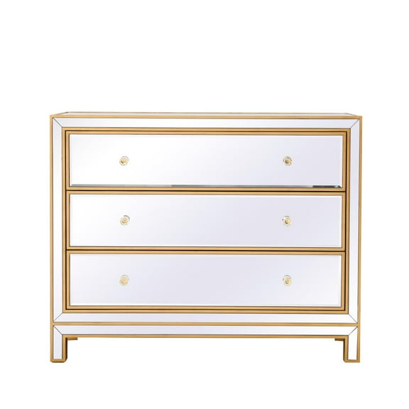 Elegant Decor Reflexion 3-Drawer Solid Wood and MDF Chest in Gold