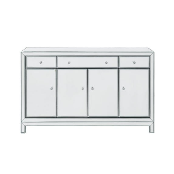 Elegant Decor Reflexion 4 Door 56" Mirrored Buffet Cabinet in Antique Silver