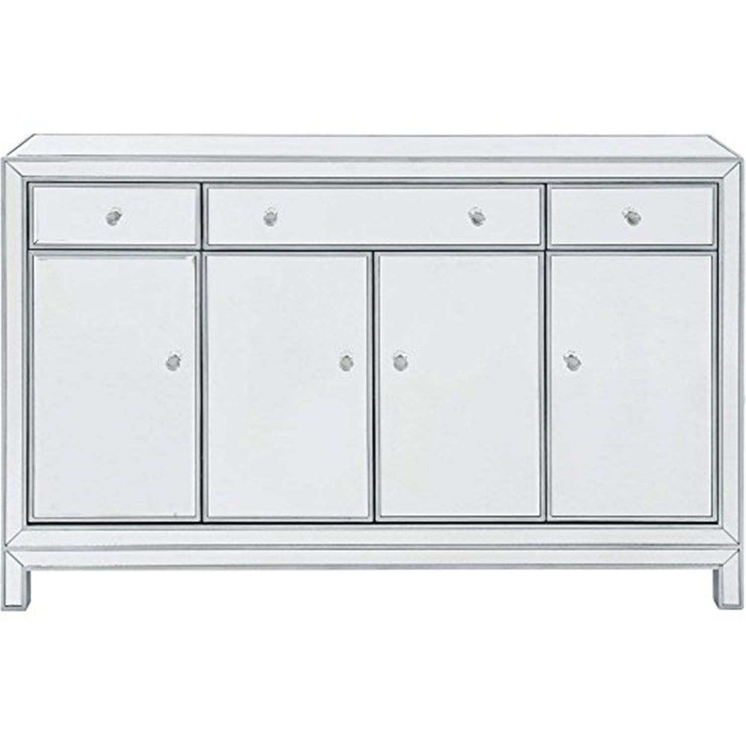 Antique Silver Mirrored Buffet Cabinet with Crystal Knobs