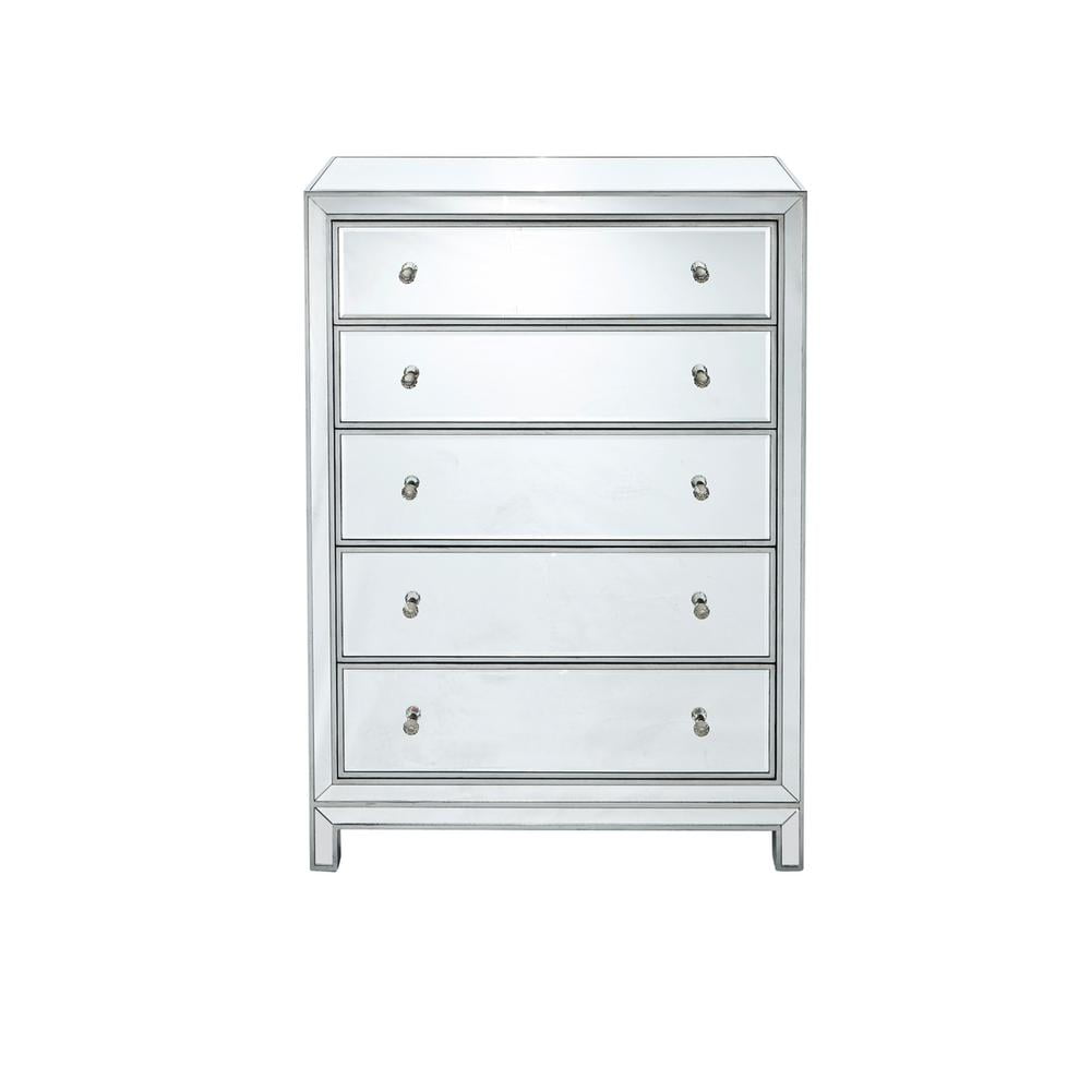 Antique Silver Mirrored 5-Drawer Chest with Crystal Knobs
