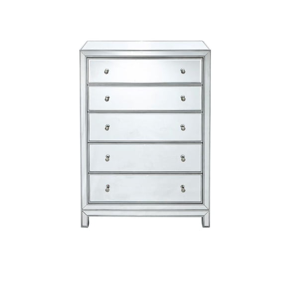 Elegant Decor Reflexion 5 Drawer 48" Mirrored Chest in Antique Silver