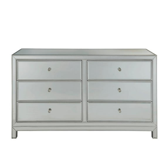 Elegant Decor Reflexion 6 Drawer 60" Mirrored Dressser in Antique Silver