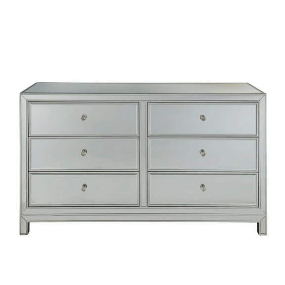 Elegant Decor Reflexion 6 Drawer 60" Mirrored Dressser in Antique Silver