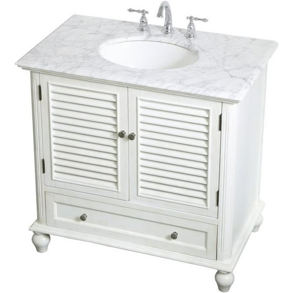 Elegant Decor Rhodes 36" Single Marble Top Bathroom Vanity in Antique White