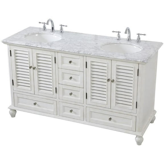Elegant Kitchen and Bath 60 inch Double Bathroom Vanity in Antique White