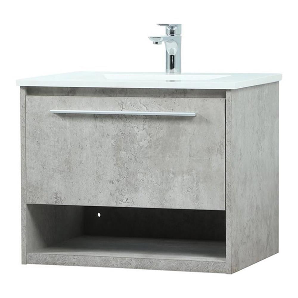 Concrete Gray MDF Single Wall-Mount Bathroom Vanity with Quartz Top