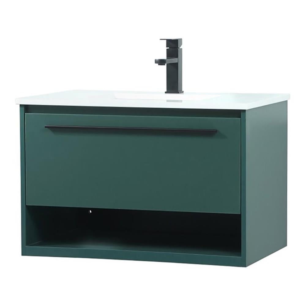 Green 30" MDF Single Sink Floating Vanity with White Quartz Top