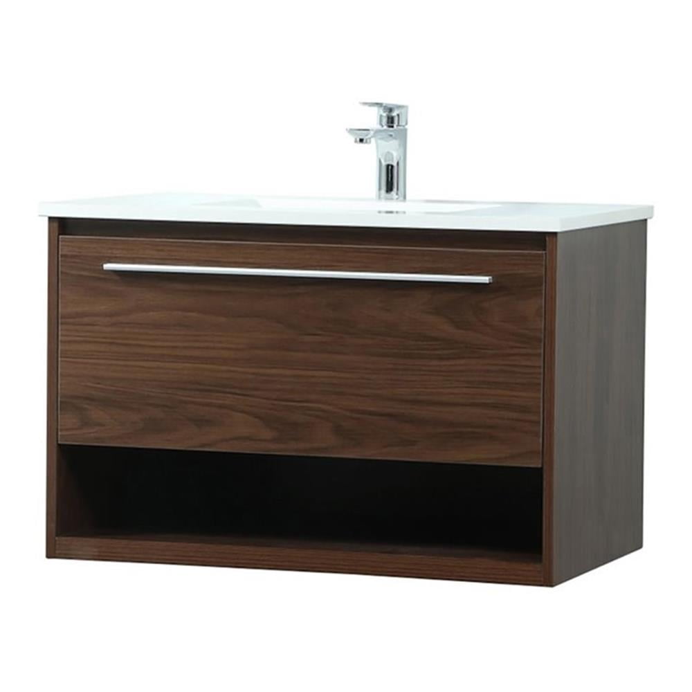 Walnut and White 30" Single Sink Floating Vanity