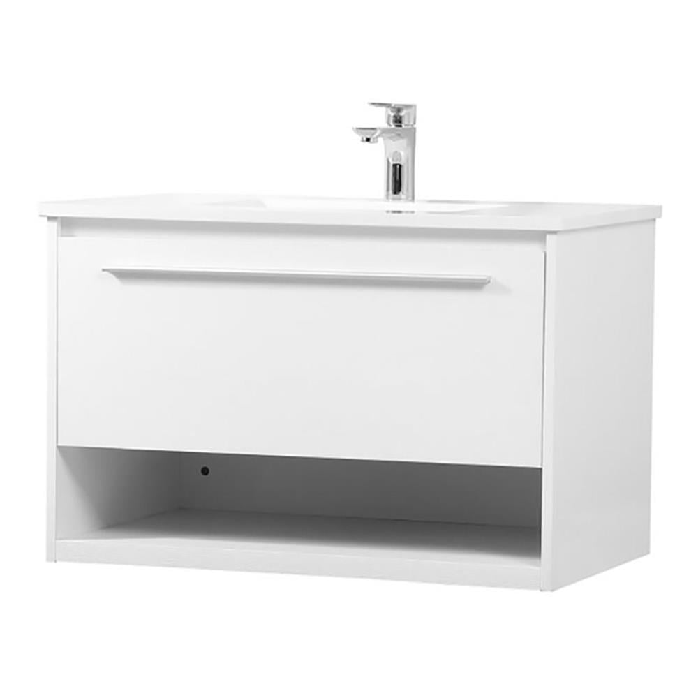 White 30" Single Sink Floating Vanity with Porcelain Sink