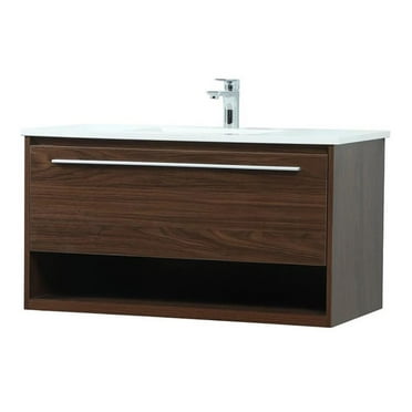 Elegant Decor Roman 36" Aluminum Alloy MDF Single Bathroom Vanity in Walnut