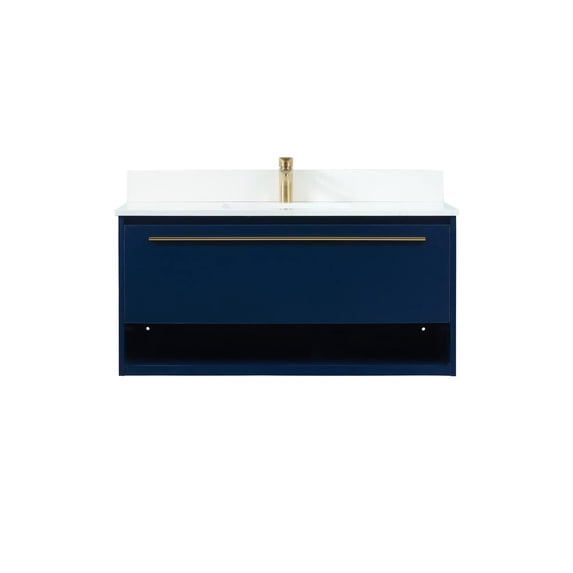 40 inch single bathroom vanity in blue with backsplash
