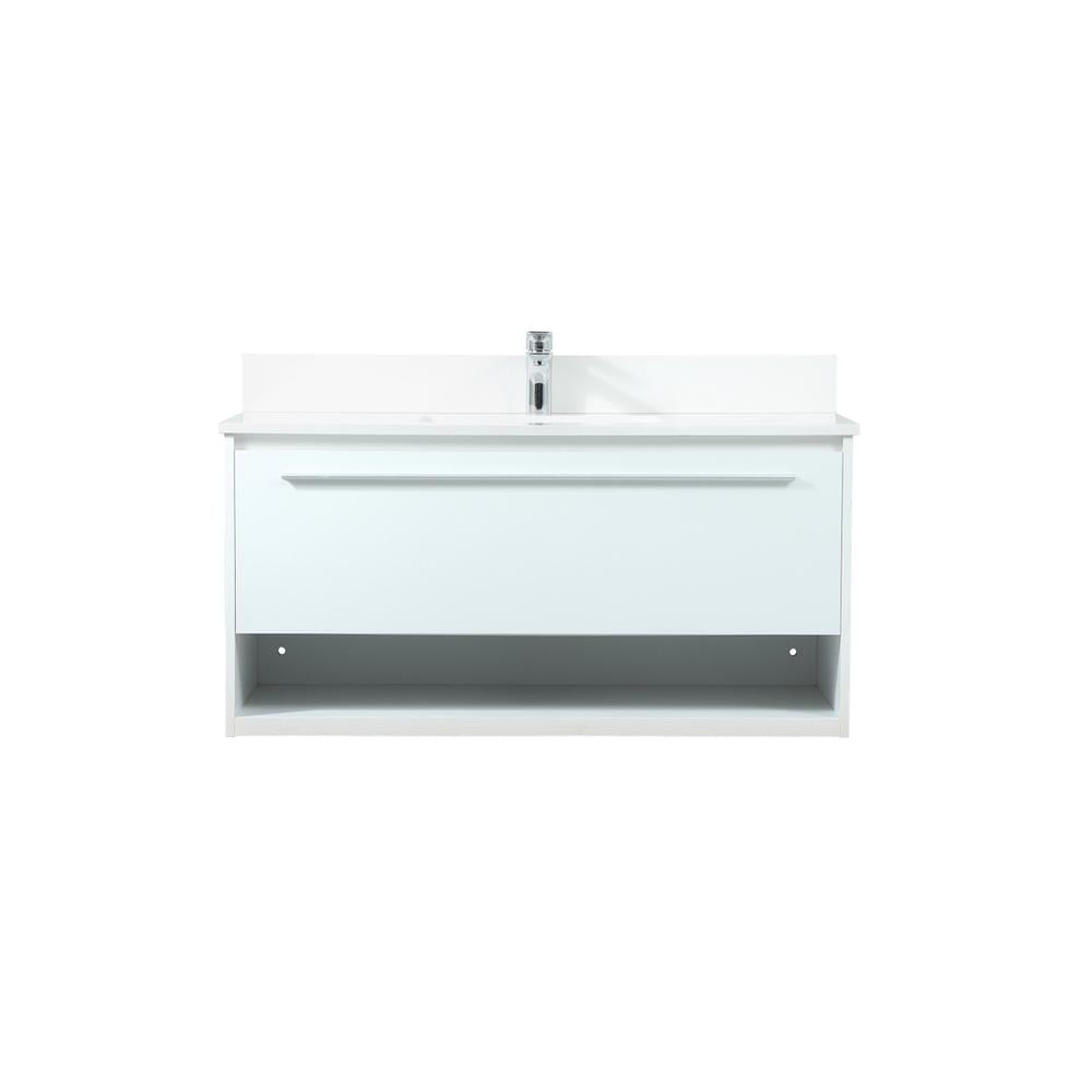 White MDF Single Bathroom Vanity with Quartz Countertop